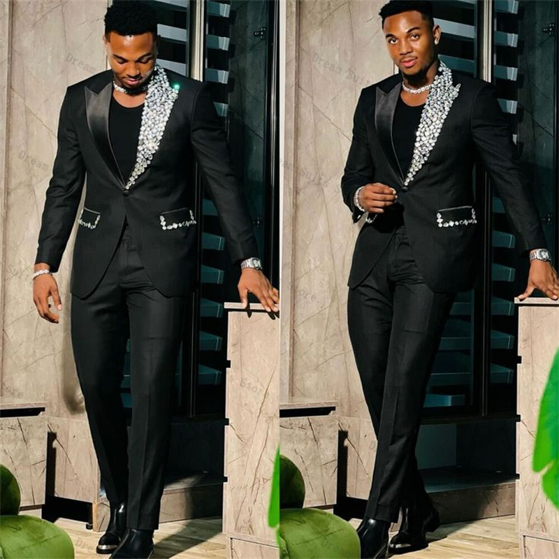Men Formal Wear Wedding Guest - Cristais formal masculino terno conjunto 2