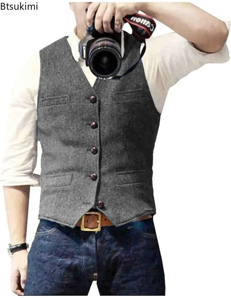 Men'S Formal Wear Waistcoat - Colete Masculino Vintage 2026 com Decote