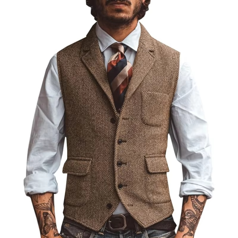 Men'S Formal Wear Waistcoat - Colete Masculino Retrô de Tweed com