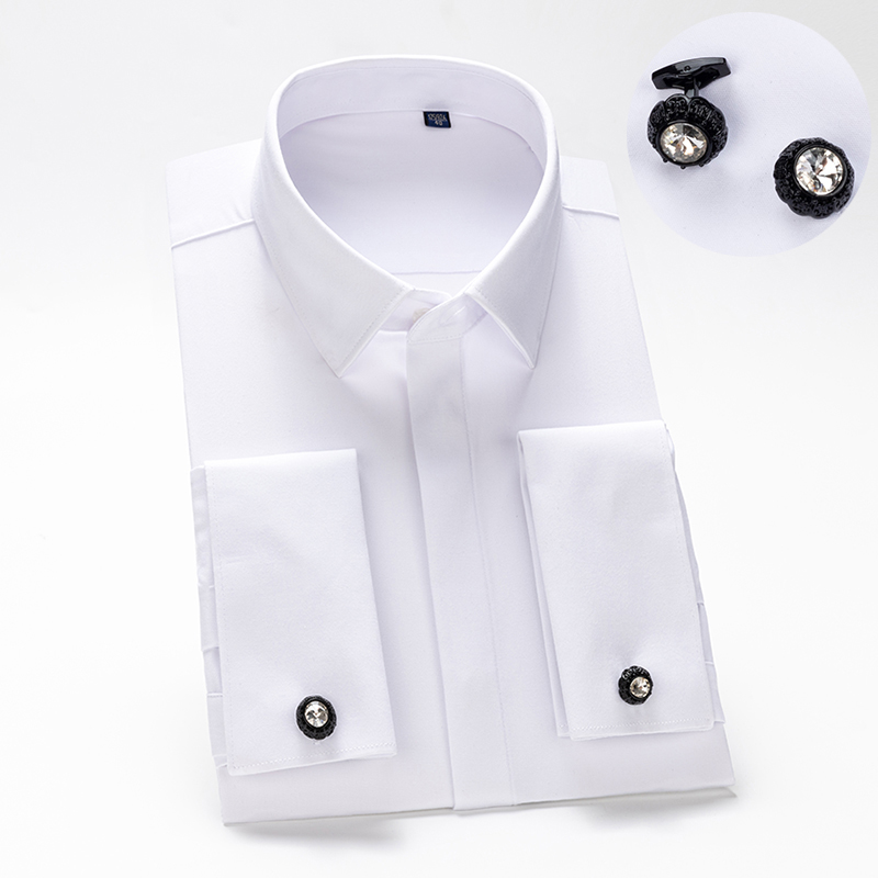 Men Formal Wear Shirts - Camisa masculina com abotoaduras francesas, mangas