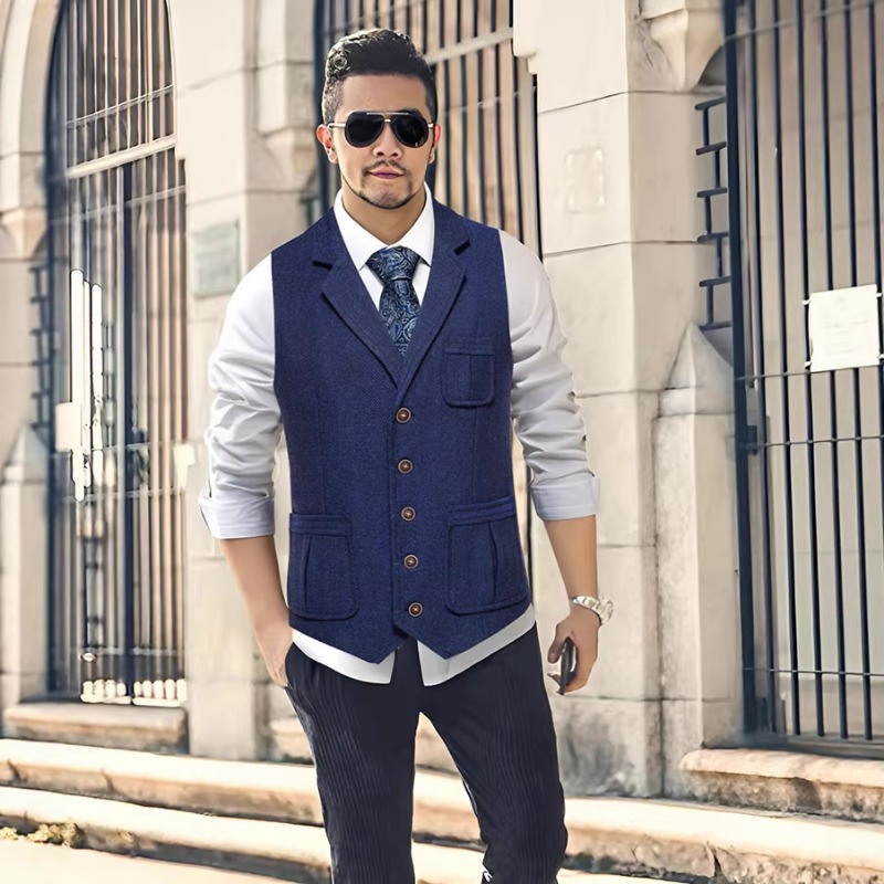 Men'S Formal Wear Waistcoat - Colete Masculino de Tweed Espinha de