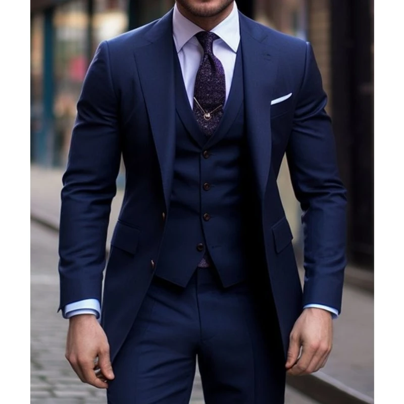 Men Formal Wear Wedding - Azul marinho 3 peças casuais ternos