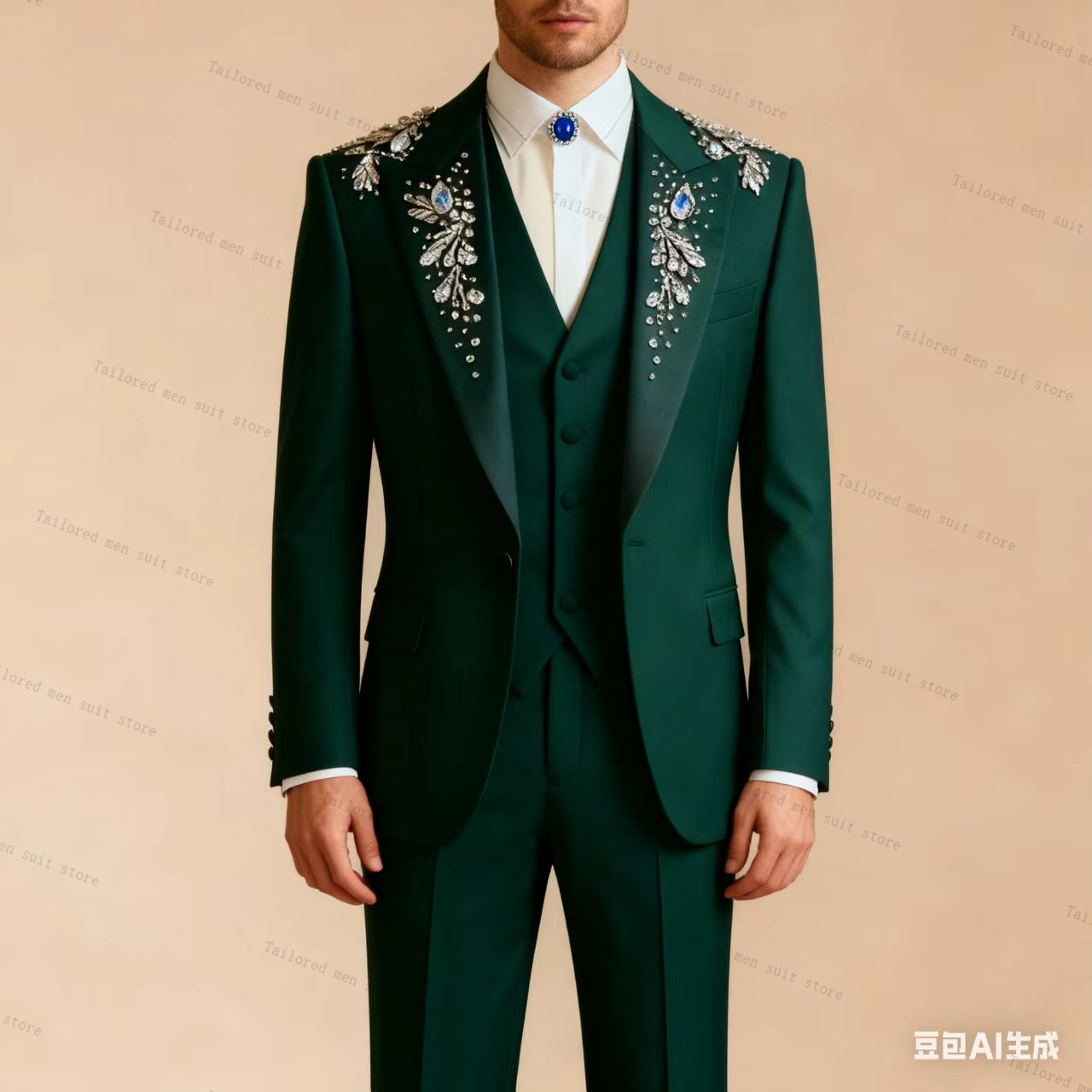 Men Formal Wear Wedding Guest - Verde masculino ternos calças conjunto 3