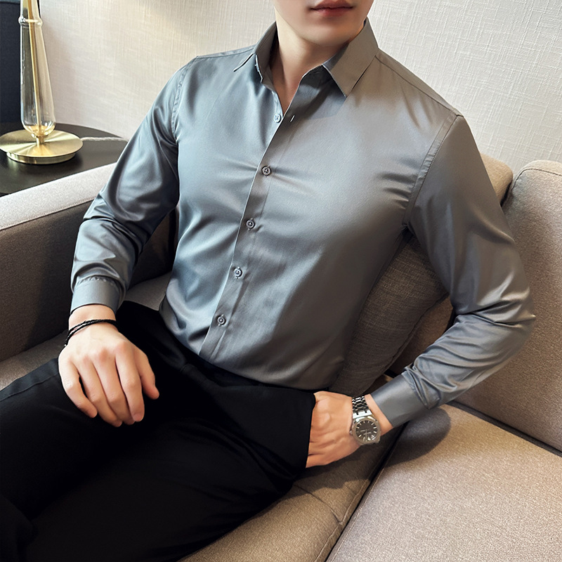 Men Formal Wear Shirts - Camisa casual de seda sem costura,