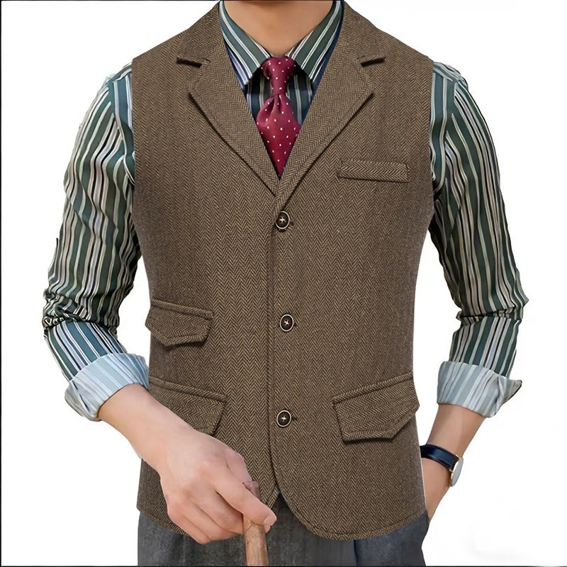 Men'S Formal Wear Waistcoat - Colete Masculino de Tweed Espinha de