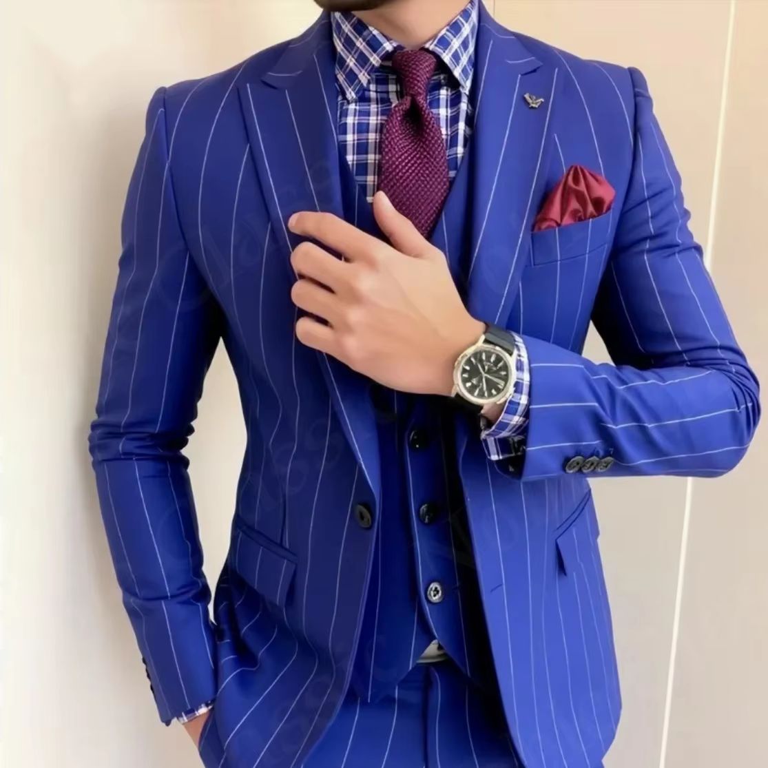 Terno Masculino Azul Listrado  - Men Formal Wear Wedding Guest avaliação e preço
